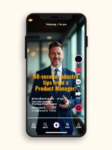 Mobile screen showing a TikTok-style short video by a professional, emphasizing bite-sized video content for B2B social media.