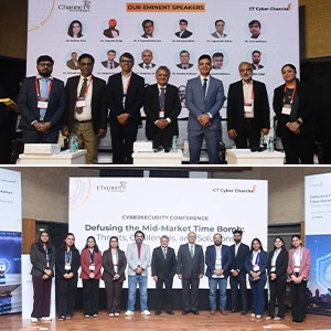 Group photo of cybersecurity experts and speakers during the CT Cyber Charcha event