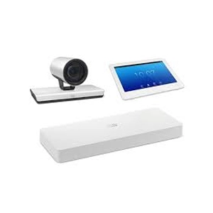 Cisco Webex Room Kit Plus with precision camera, codec unit, and control tablet for hybrid video conferencing