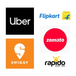 Logos of partner companies (Uber, Zomato, Swiggy, Flipkart, Rapido) used to build trust in the AI hiring platform’s network. This trust-building visual highlights major brands associated with the partner acquisition drive.